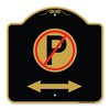 Signmission No Parking W/ Bidirectional Arrow, Black & Gold Aluminum Sign, 18" x 18", BG-1818-23656 A-DES-BG-1818-23656